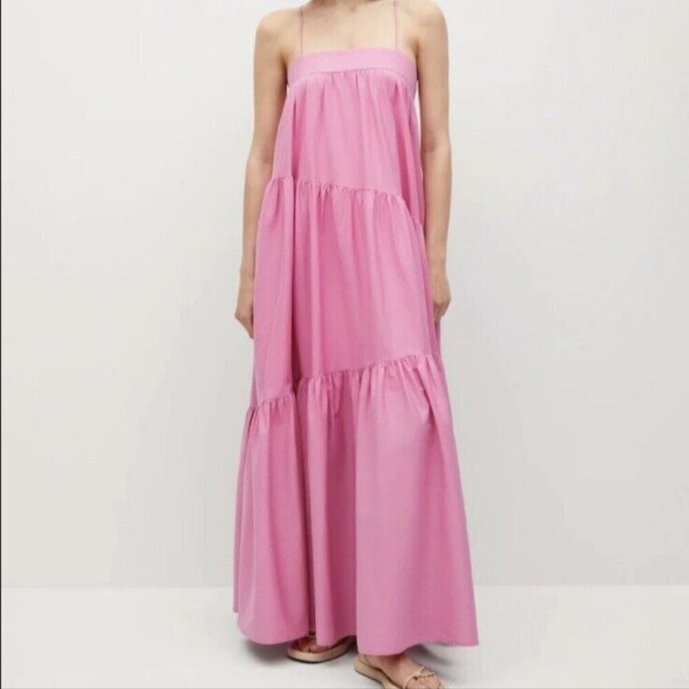 NWT MNG Mango ORGANIC COTTON Pink Sleeveless Parachute Maxi Dress Sz 8